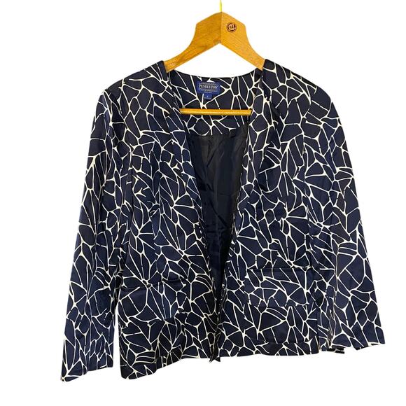 Pendleton Silk Cotton Navy White Abstract Print Blazer Jacket Size 8 - Picture 2 of 11